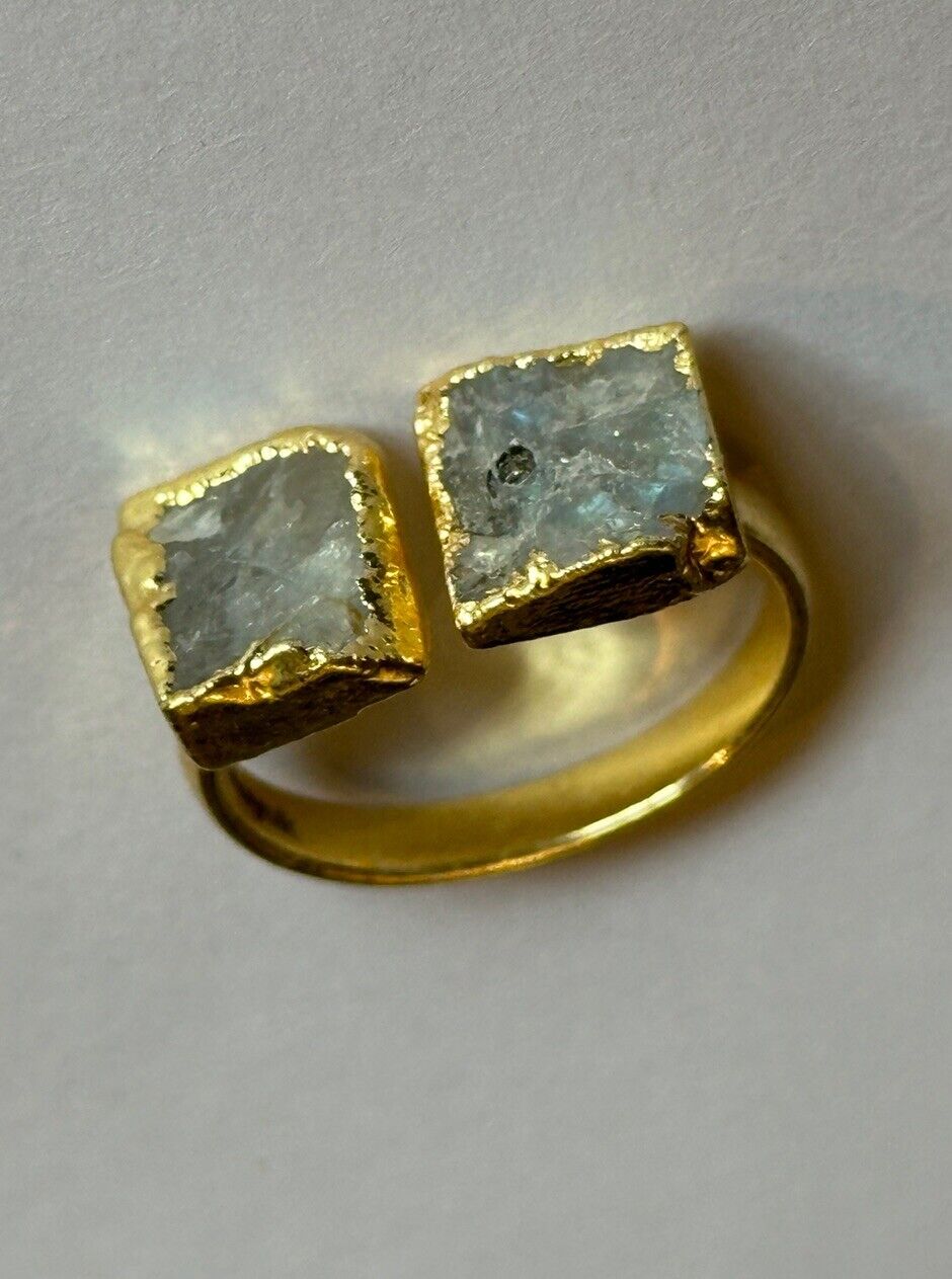 Sefa Huyuk 18k Gold Vermeil Etruscan Raw Grey Rainbow Labradorite Ring
