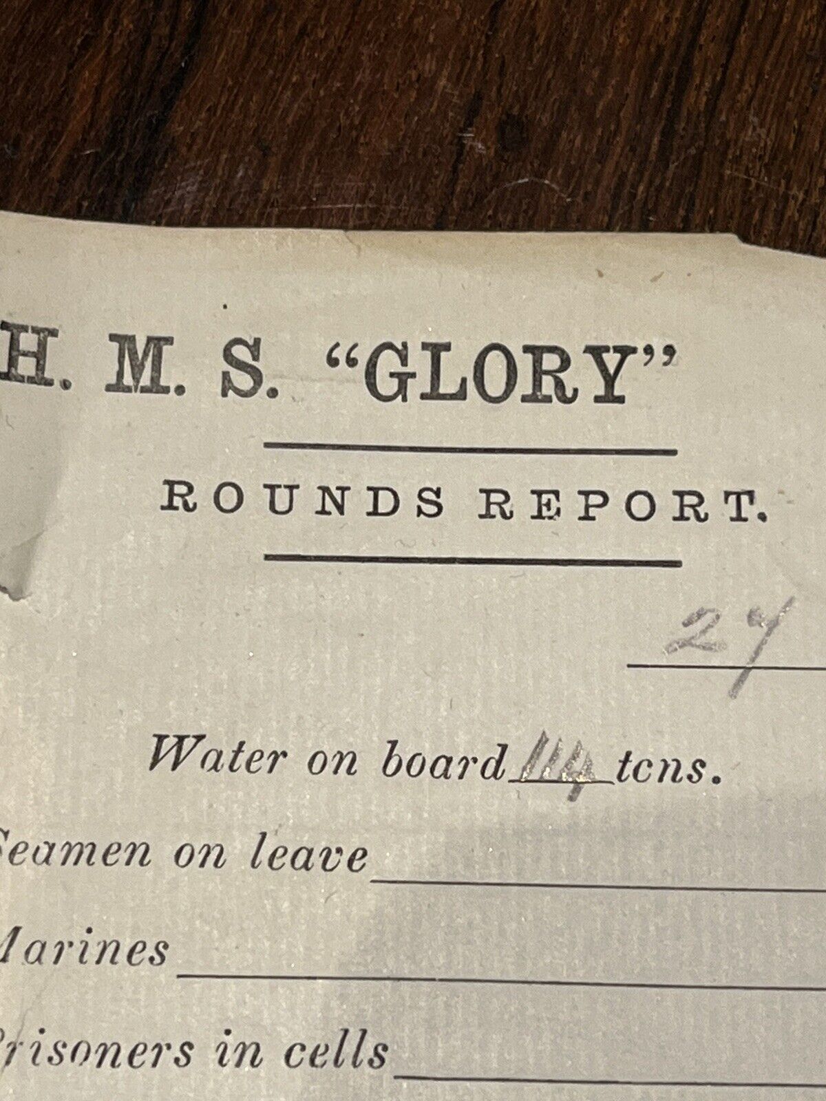 HMS Glory Original Ships Log Rounds Report