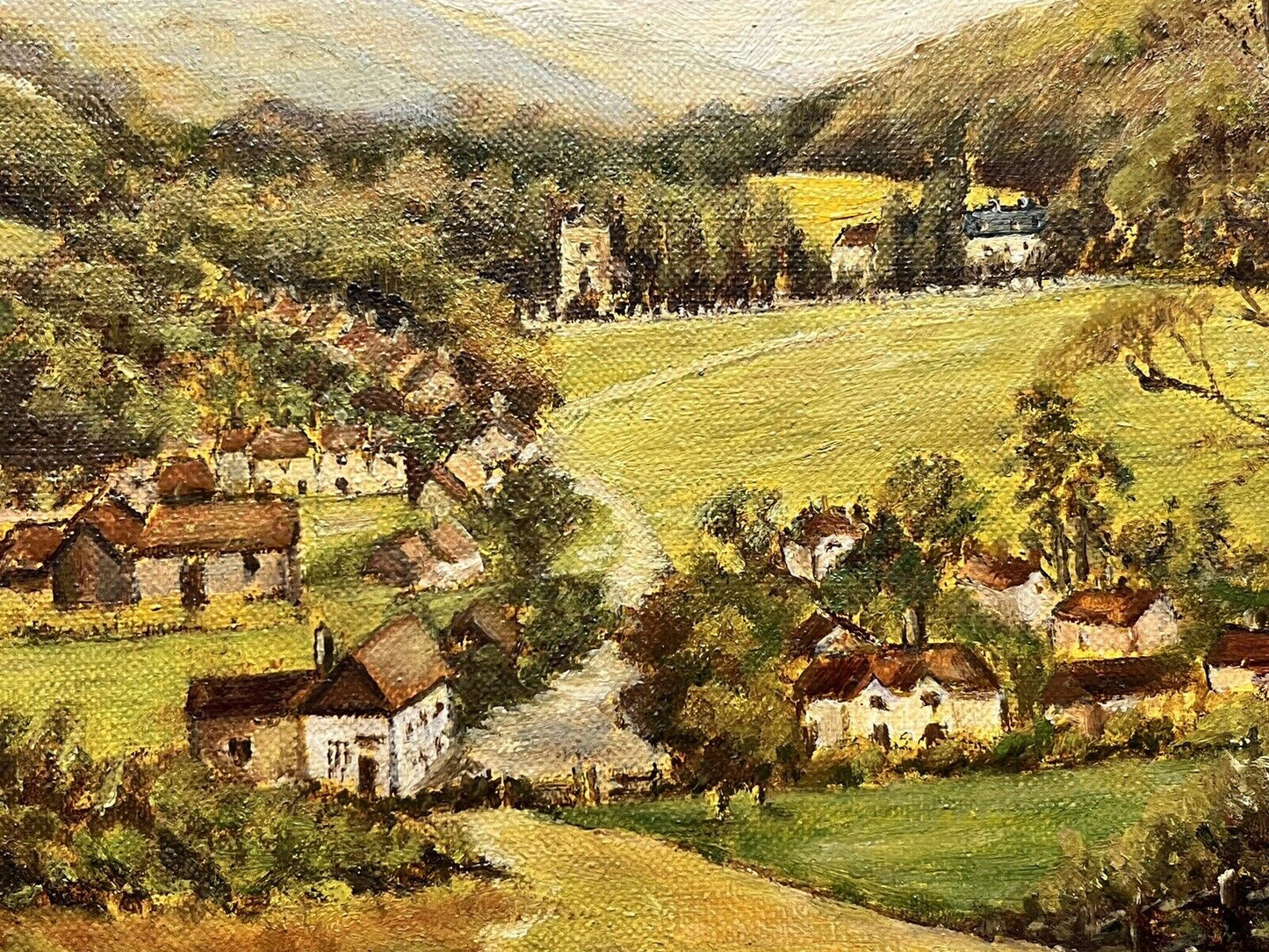 Bradenhan Village, Buckinghamshire, England Oil On Canvas. Signed. Gilt Frame.