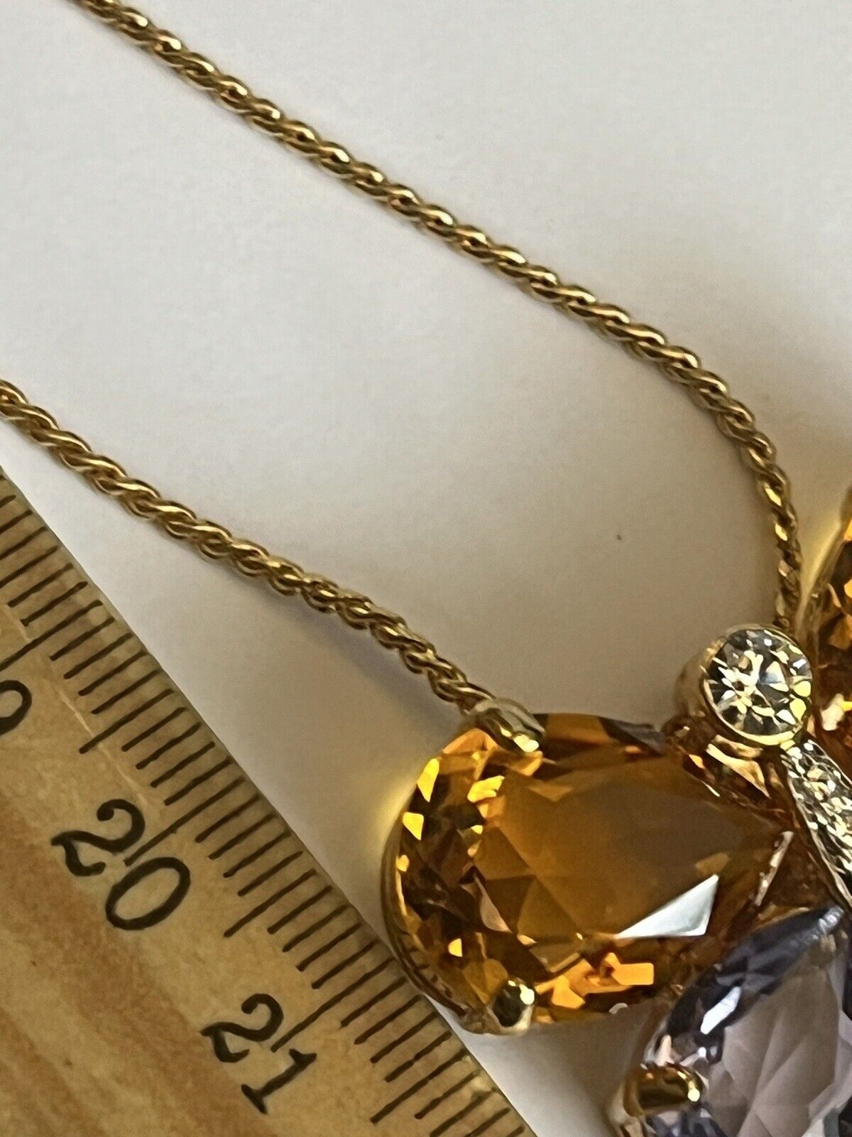 Vintage 1980s Gold Plated Crystal Butterfly Necklace New Old Stock