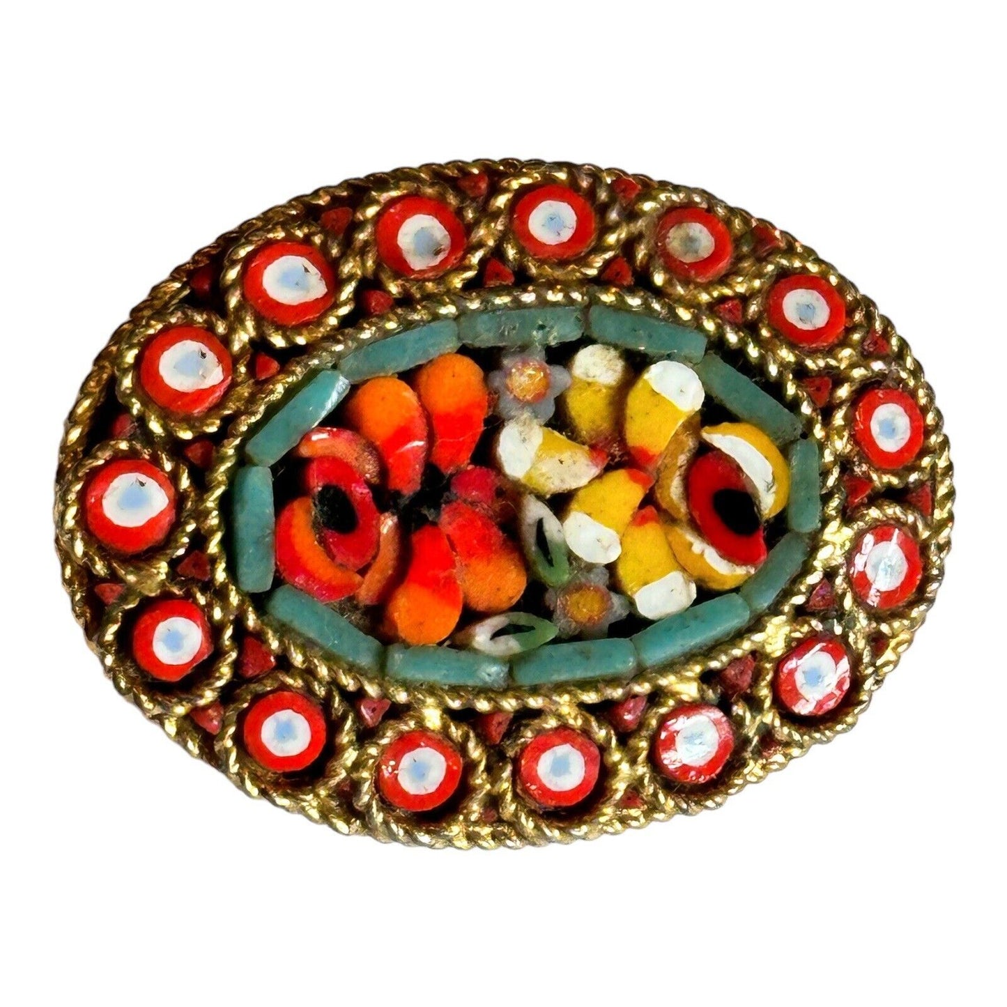 Vintage Micromosaic Flowers Brooch