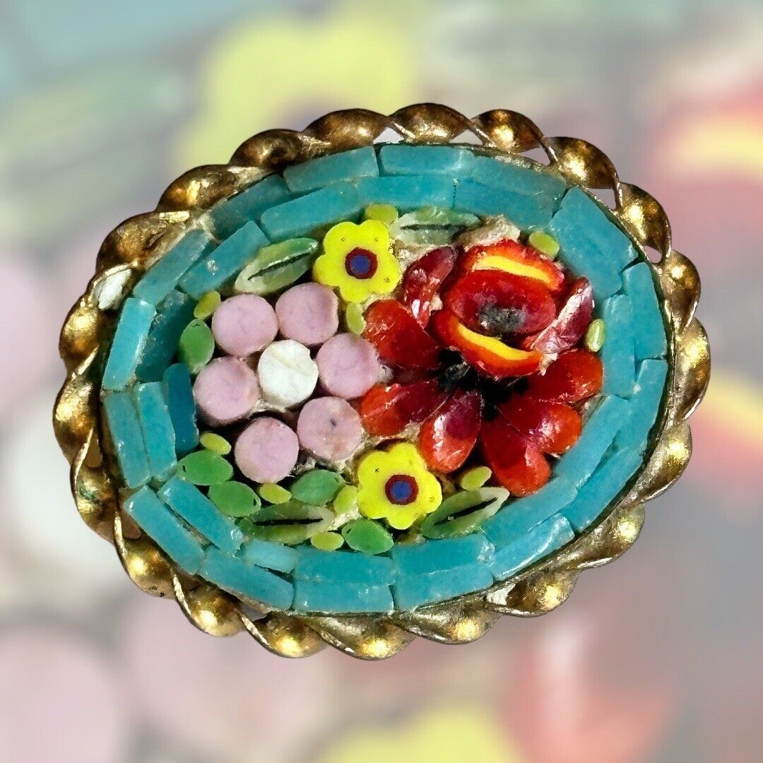 Vintage Micromosaic Flowers Brooch