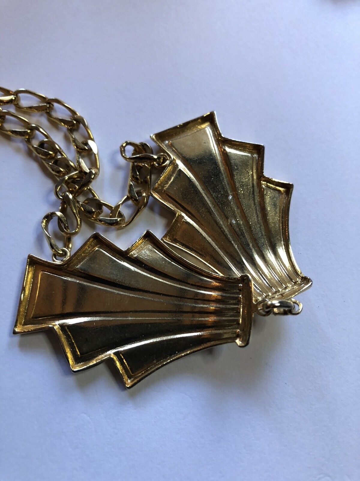 Vintage Blue And White Striped Gold Tone Necklace And Clip On Earring Set