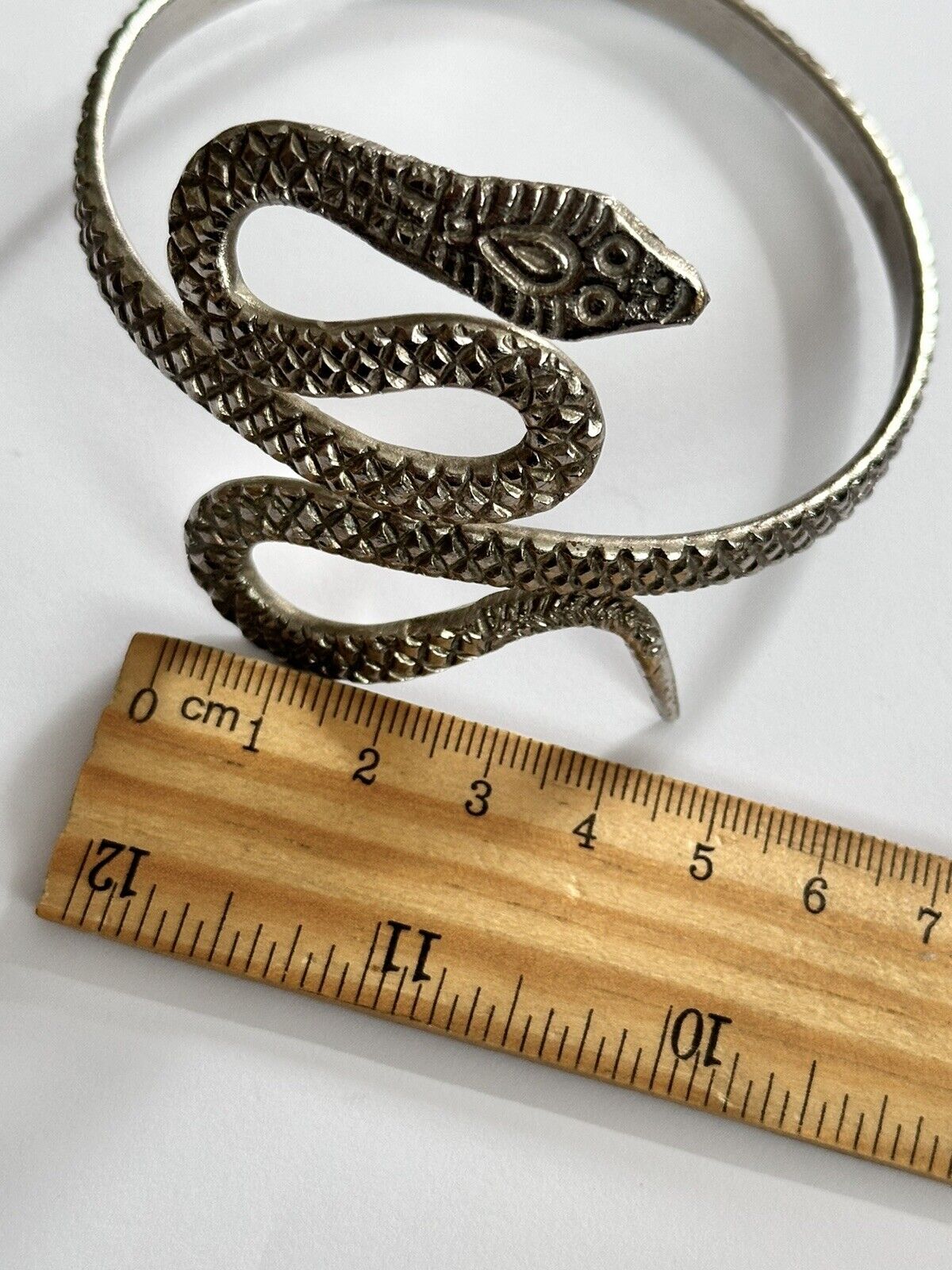 Vintage Detailed Silver Tone Snake Bangle Slave Bangle