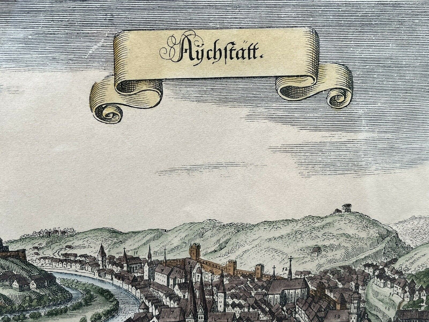 Antique Coloured Engraving By Conrad Buno Delineaut Of German Towns