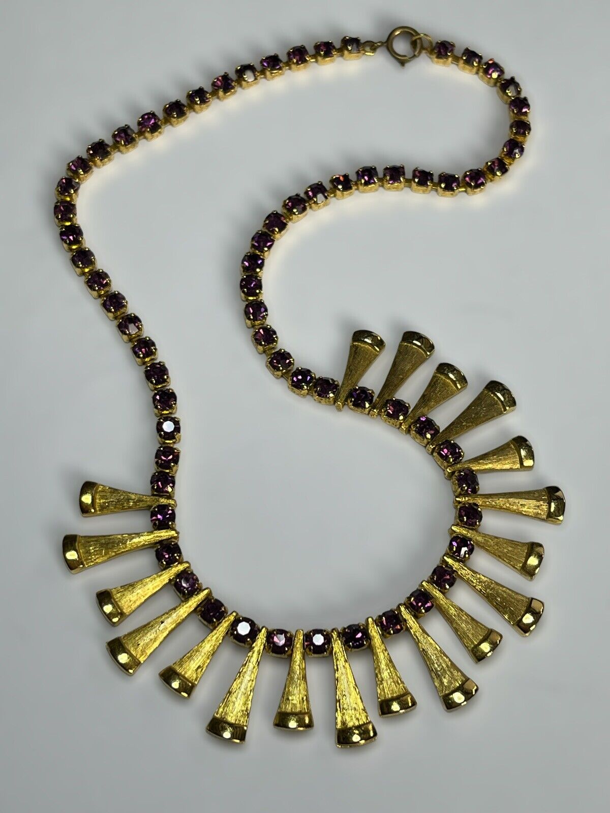 Vintage Frilled Gold Tone Purple Paste Necklace