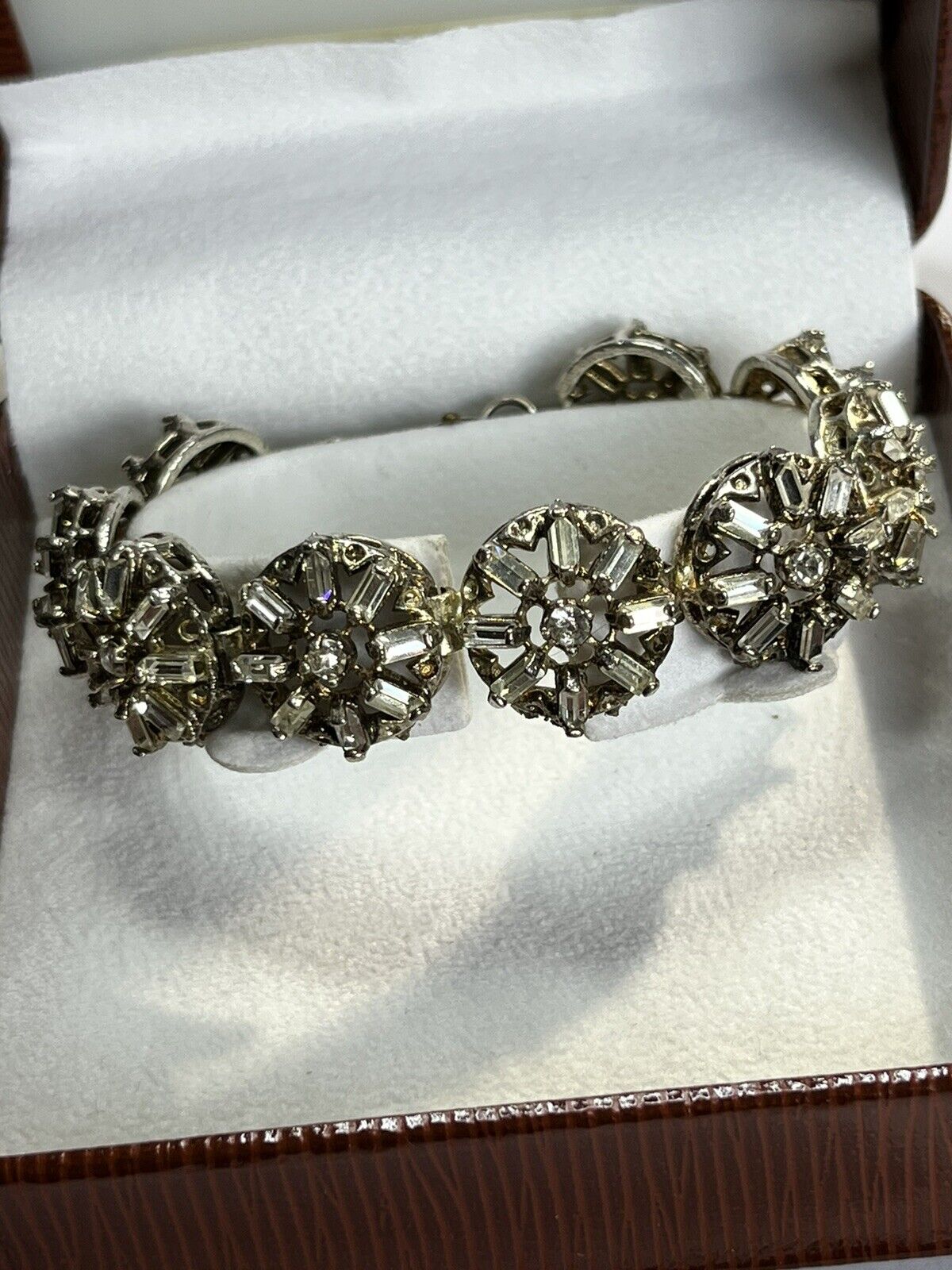 Vintage Baguette Diamanté Flower Link Bracelet