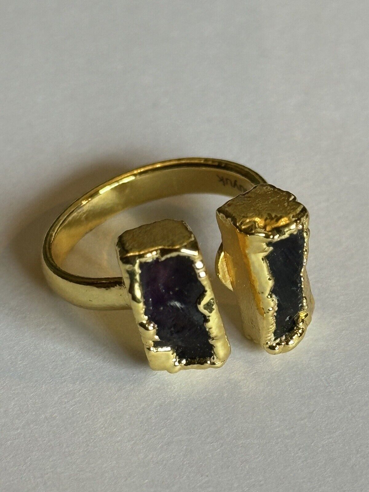 Sefa Huyuk 18k Gold Vermeil Etruscan Raw Dark Amethyst Ring