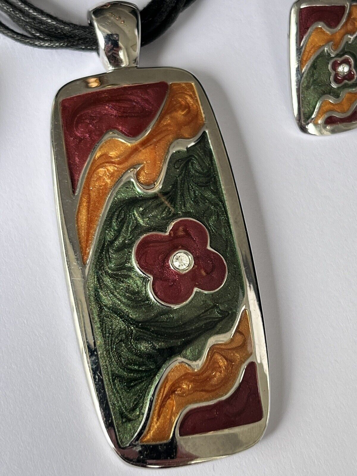 Vintage Enamelled Flowers Necklace And Earring Set