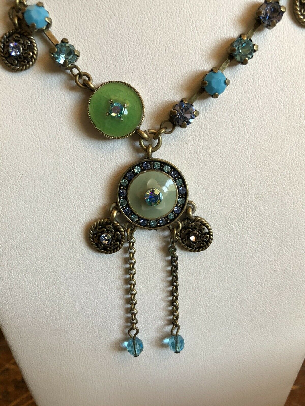 Vintage Green Enamel Turquoise Diamanté Necklace