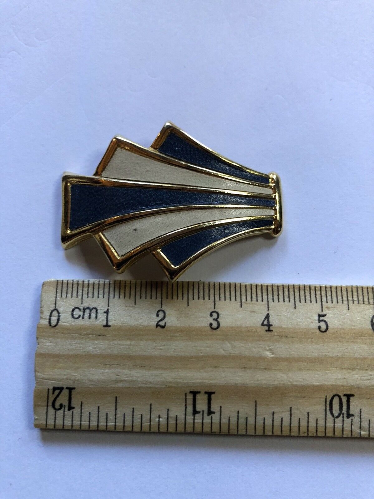 Vintage Blue And White Striped Gold Tone Necklace And Clip On Earring Set