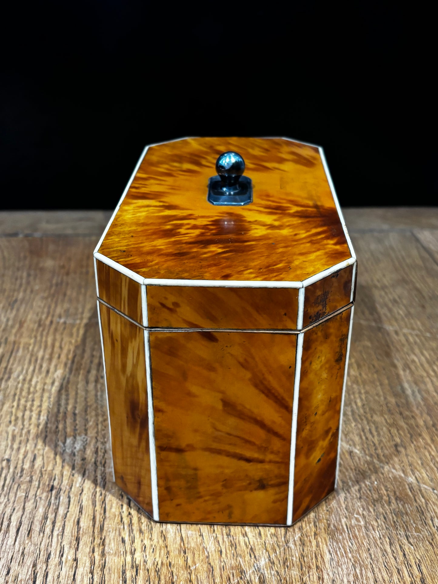 Fine English George III Blonde Tortoiseshell Tea Caddy.
