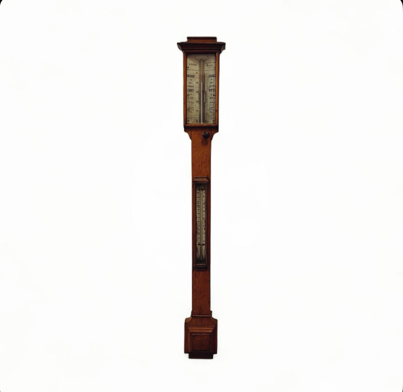 Georgian Oak Stick Barometer by C Baker of High Holborn, London.