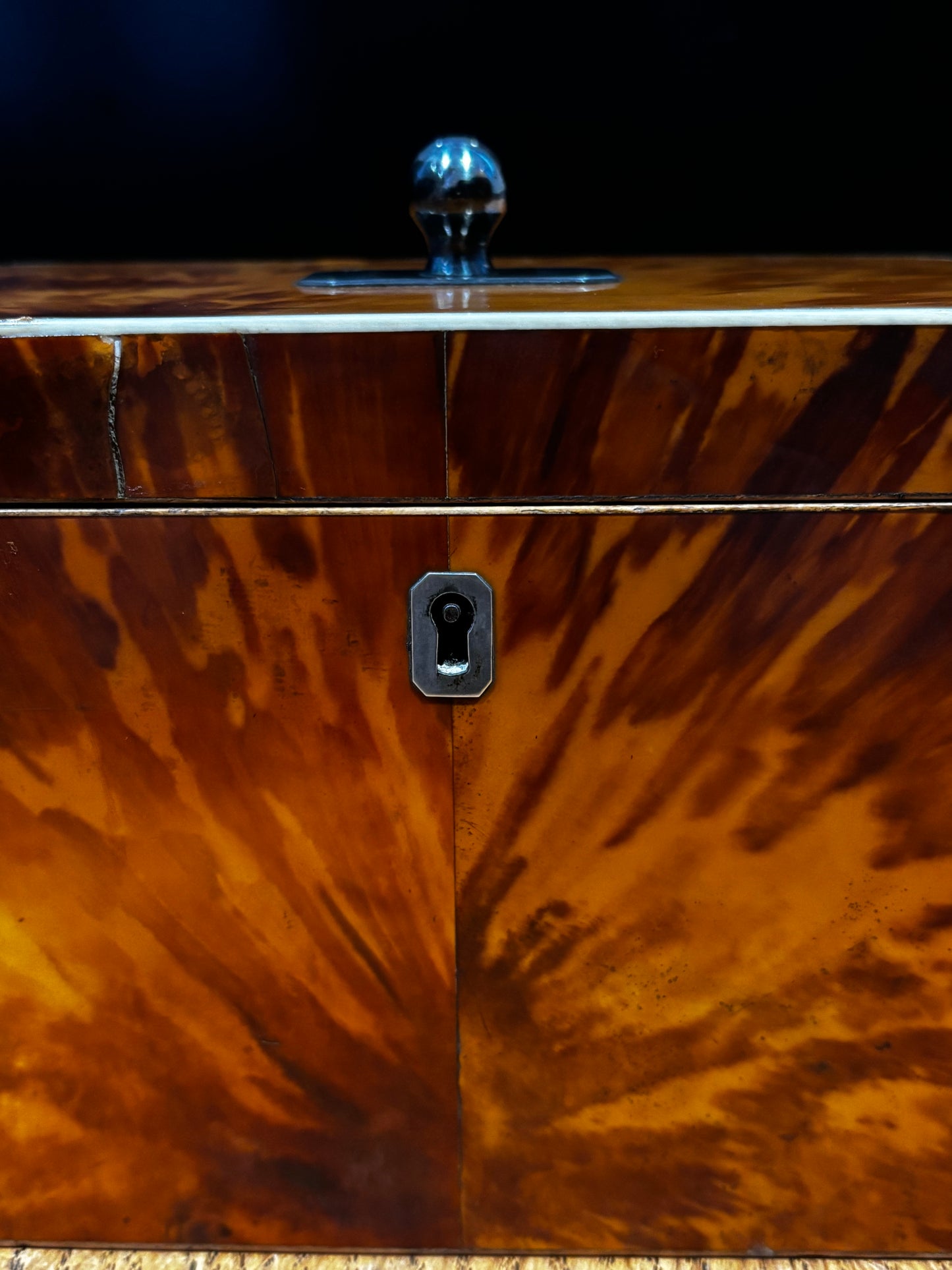 Fine English George III Blonde Tortoiseshell Tea Caddy.