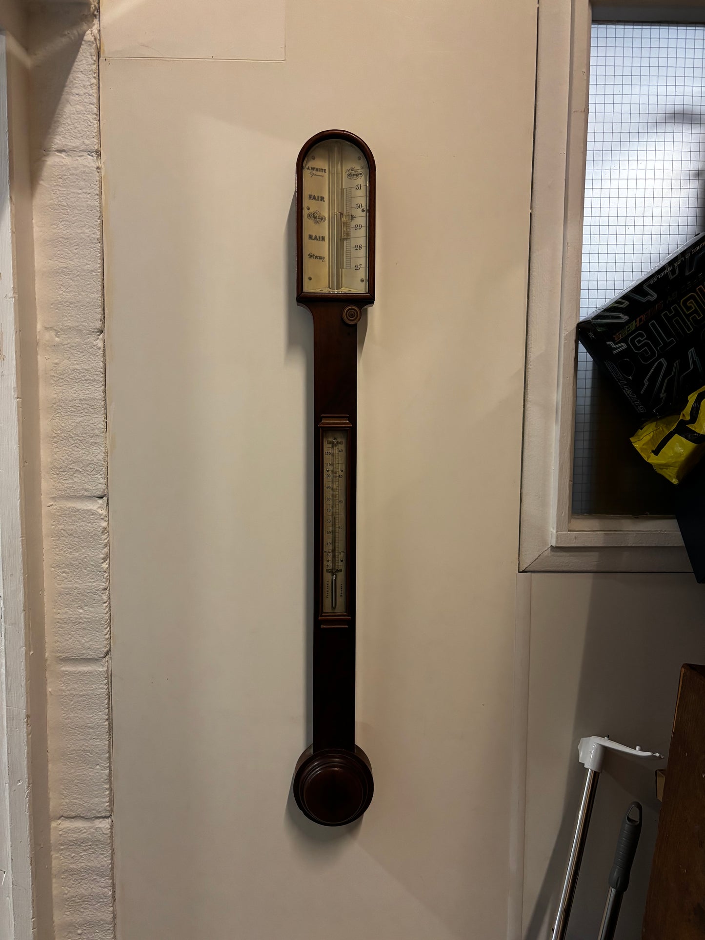 Antique Scottish Mahogany Stick Barometer By J White Of Glasgow