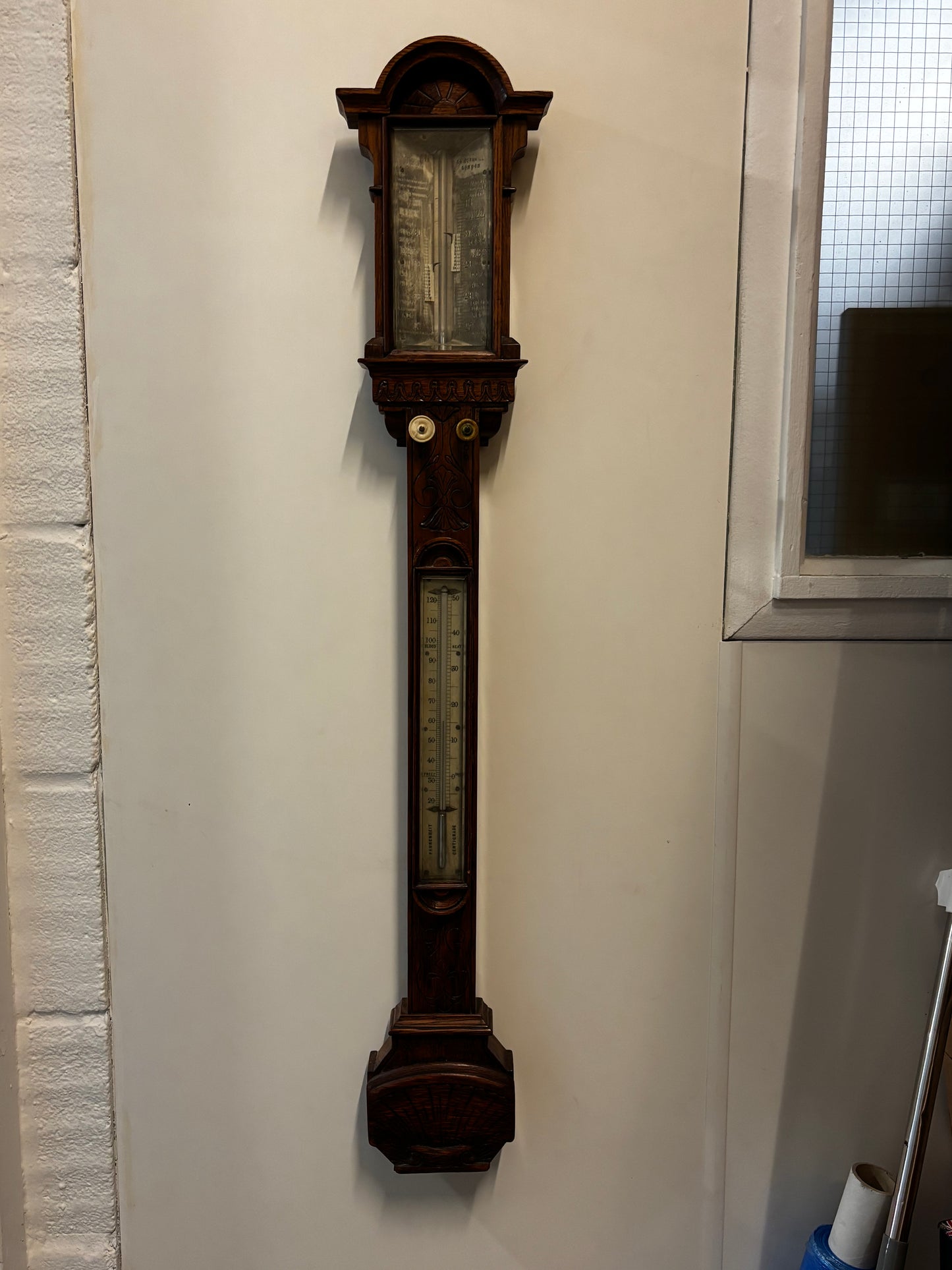 Antique Light Oak Stick Barometer. London maker