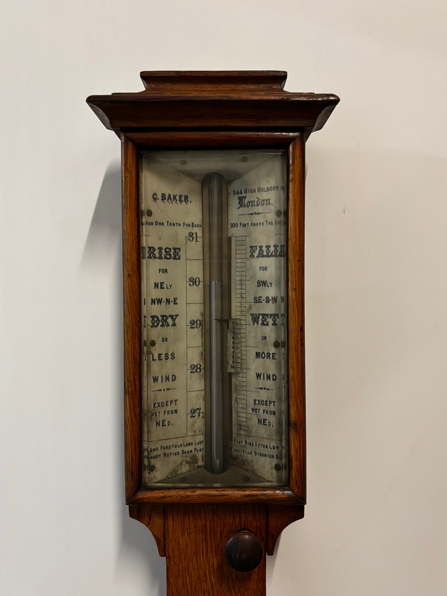 Georgian Oak Stick Barometer by C Baker of High Holborn, London.