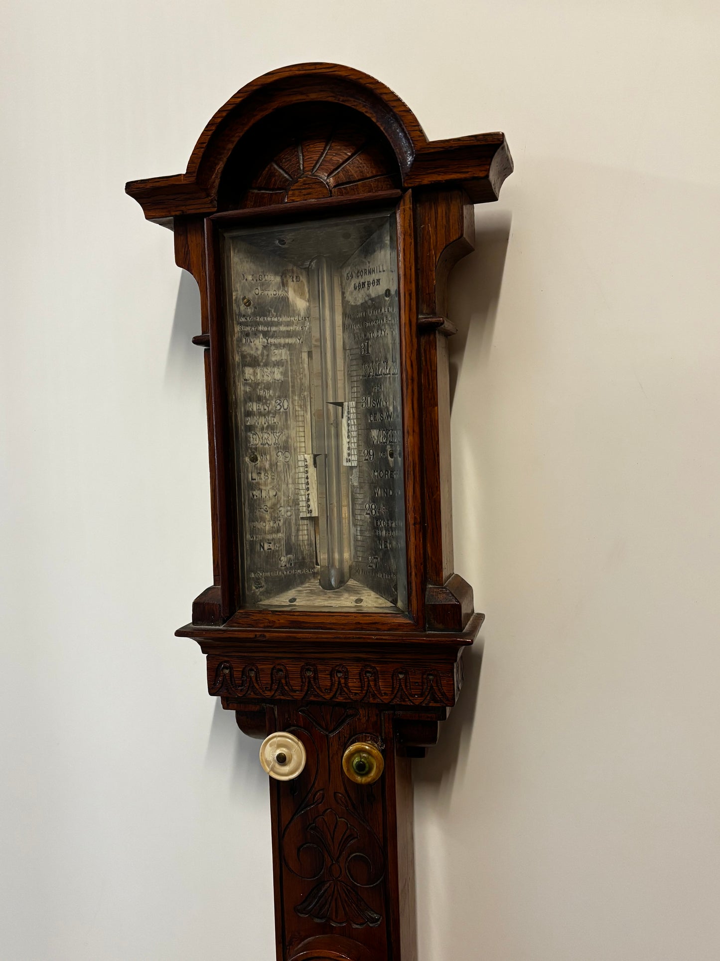Antique Light Oak Stick Barometer. London maker