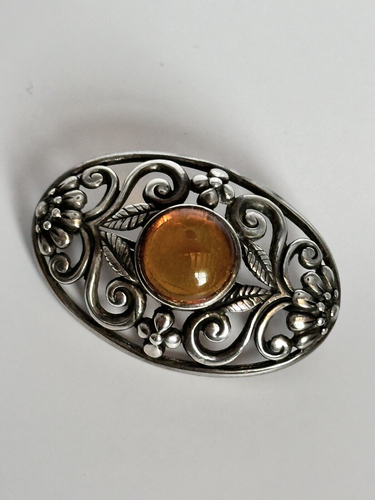 Vintage Silver 925 Baltic Amber Brooch