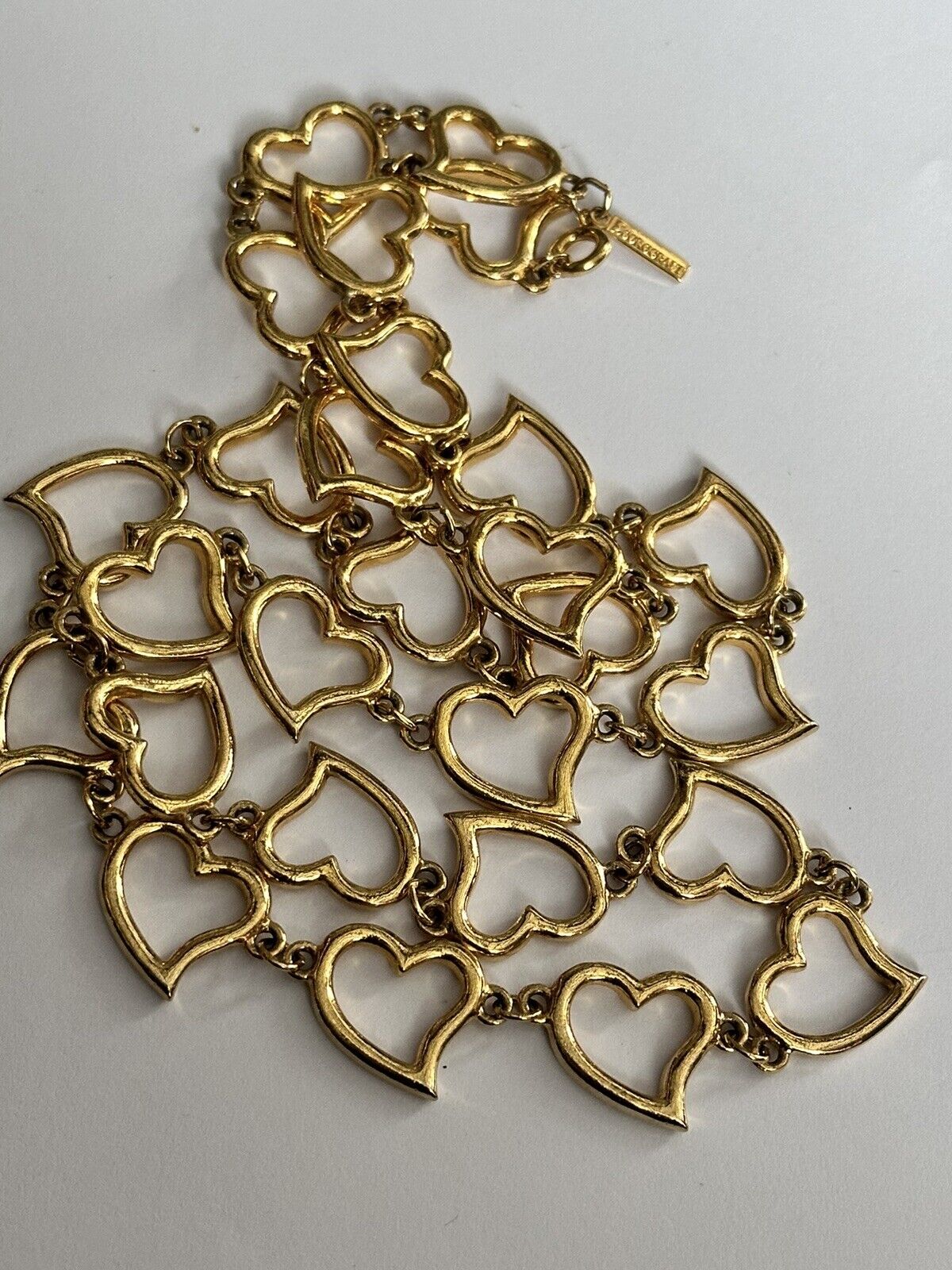 Vintage Signed Corocraft Gold Plated Hearts Long Length Necklace