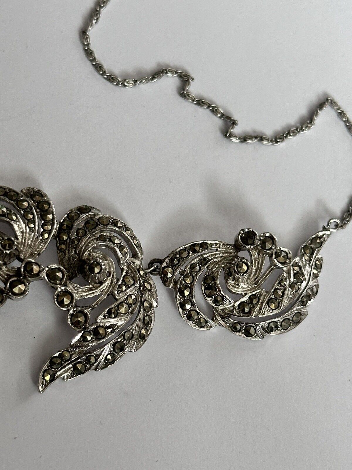 Vintage Silver Tone Marcasite Necklace