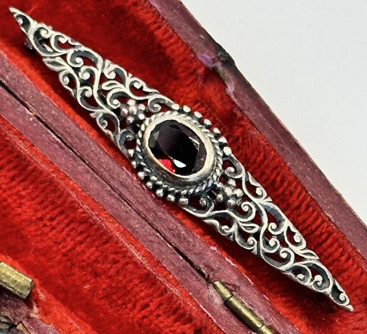 Vintage Silver 925 Red Stone Brooch