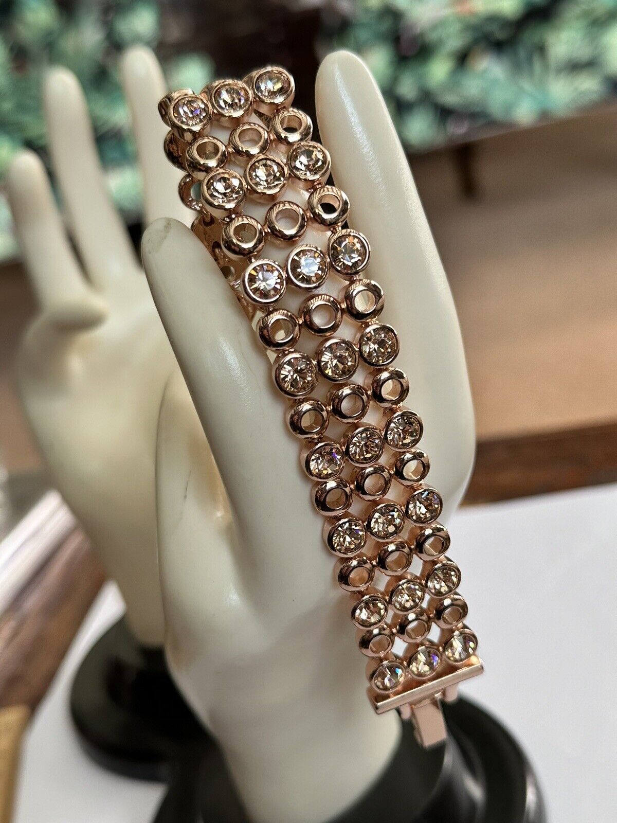 Vintage 1980s Rose Gold Plated Diamanté Tennis  Bracelet New Old Stock