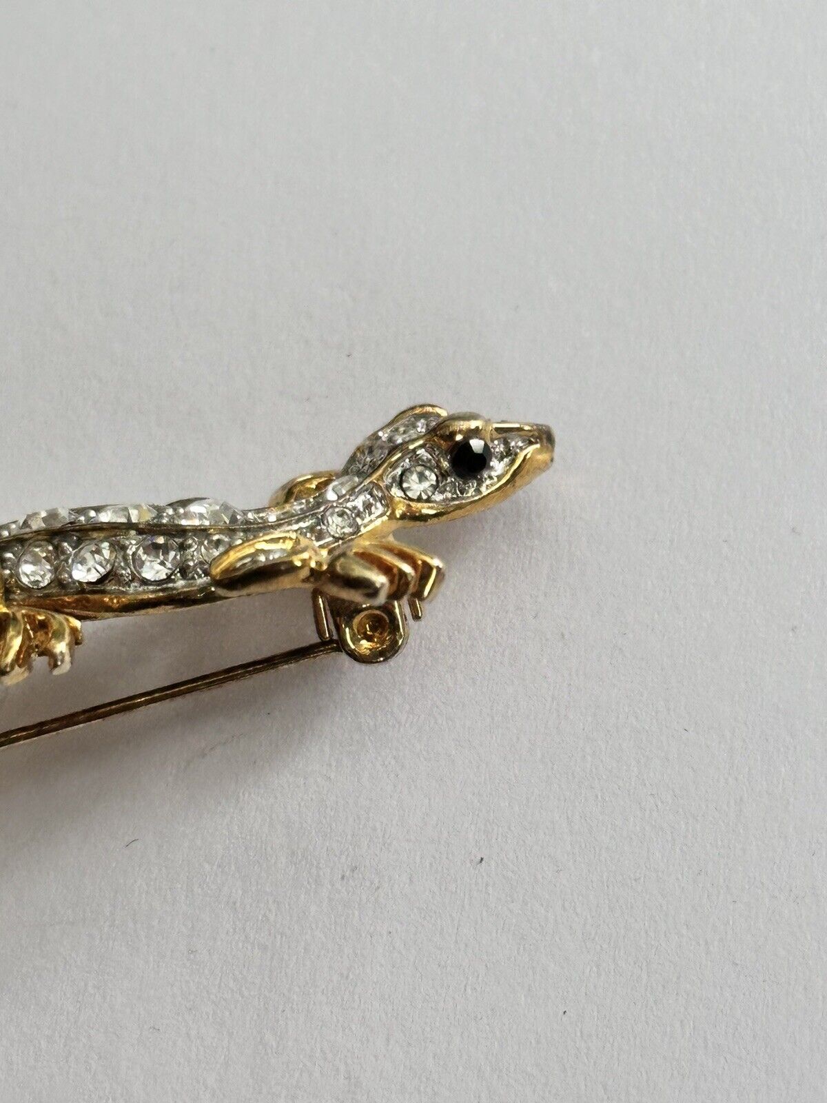 Vintage Gold Tone Diamanté Lizard Brooch