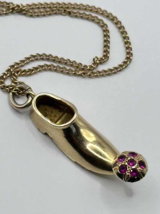 Vintage 18ct Gold Shoe With Rubies On 9ct Chain