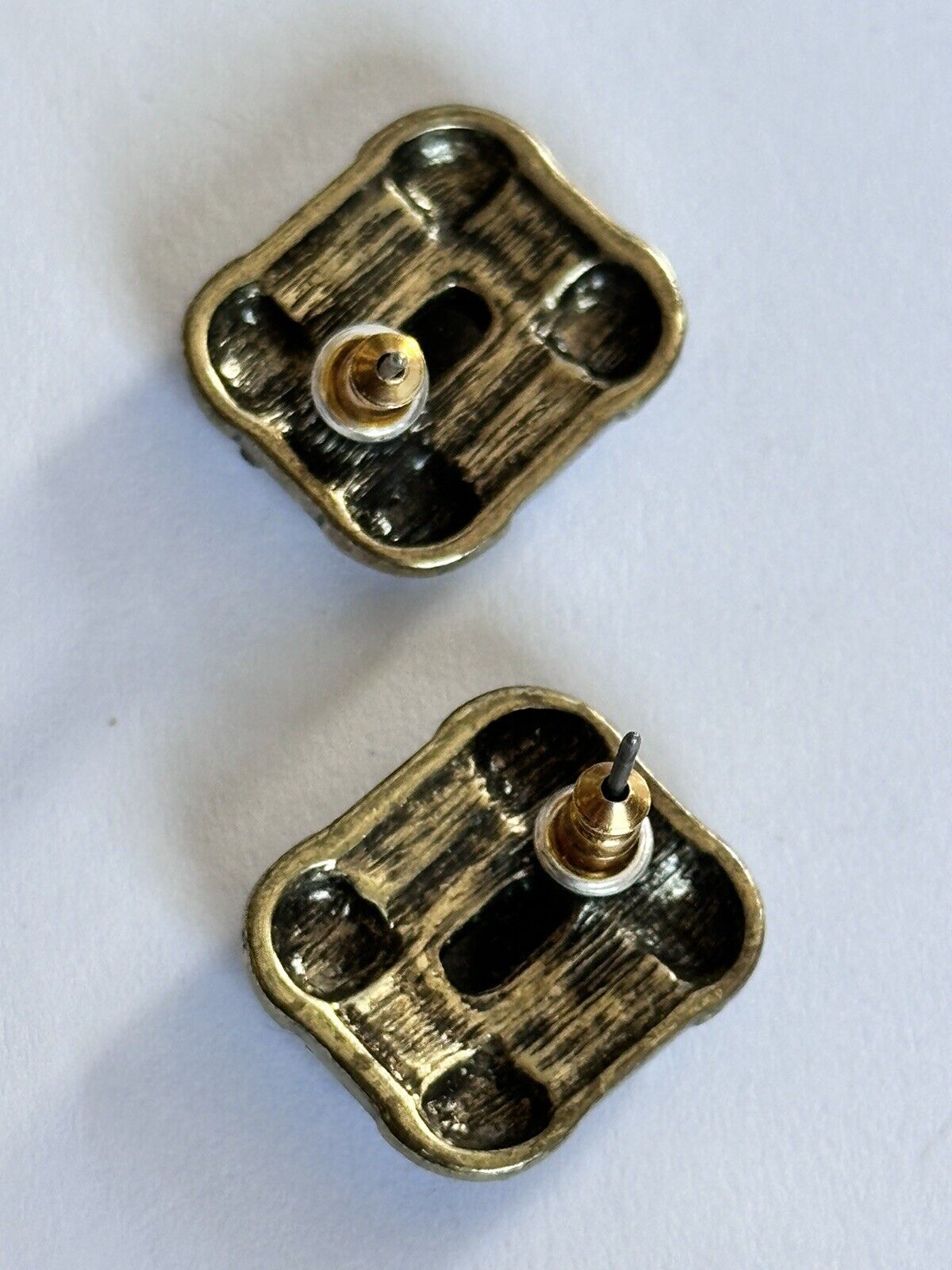 Vintage Silver Tone Black Enamel Diamanté Deco Style Earrings