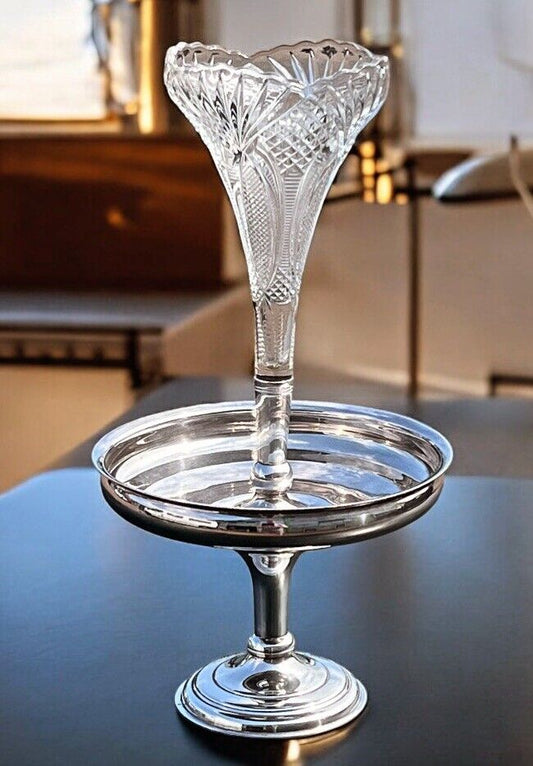 Silver Plate & Glass Single Stem Epergne
