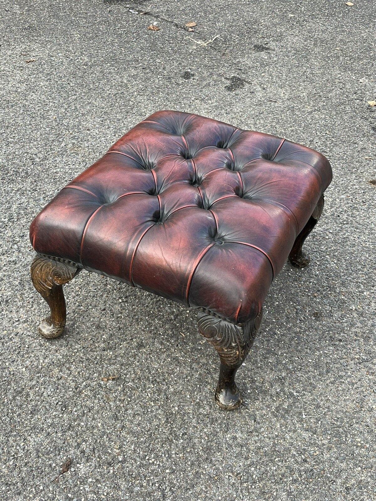 Leather Armchair & Matching Stool, Deep Buttoned Leather.