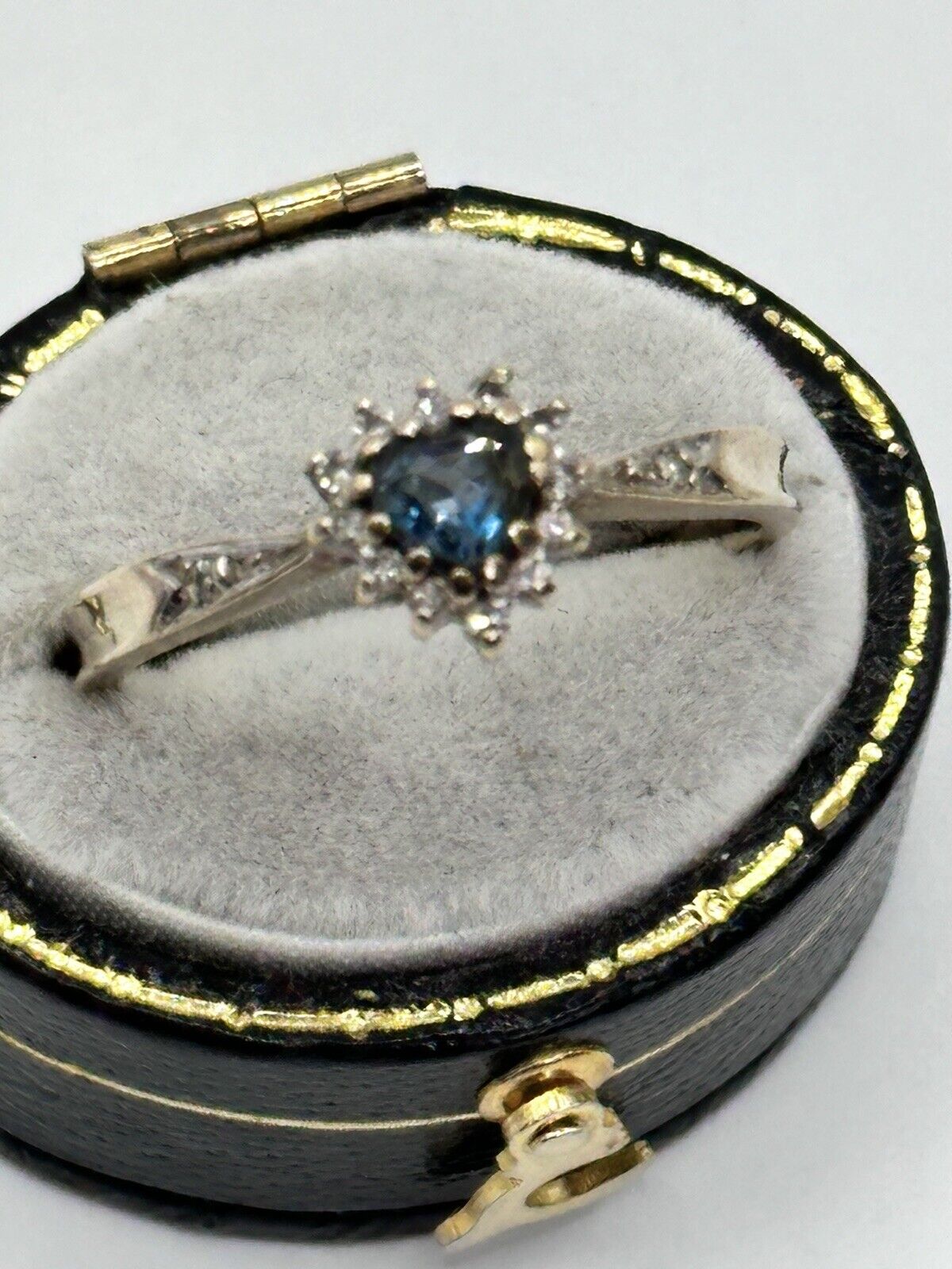 Vintage 9ct Gold Blue Heart Iolite Diamond Halo Ring