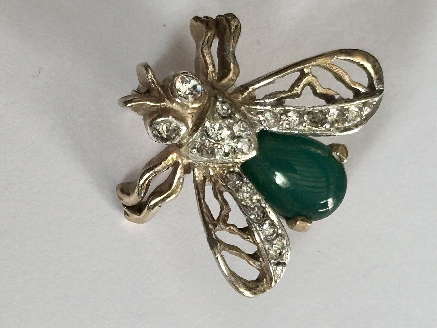 Vintage Green Clear Diamanté Fly Bug Brooch