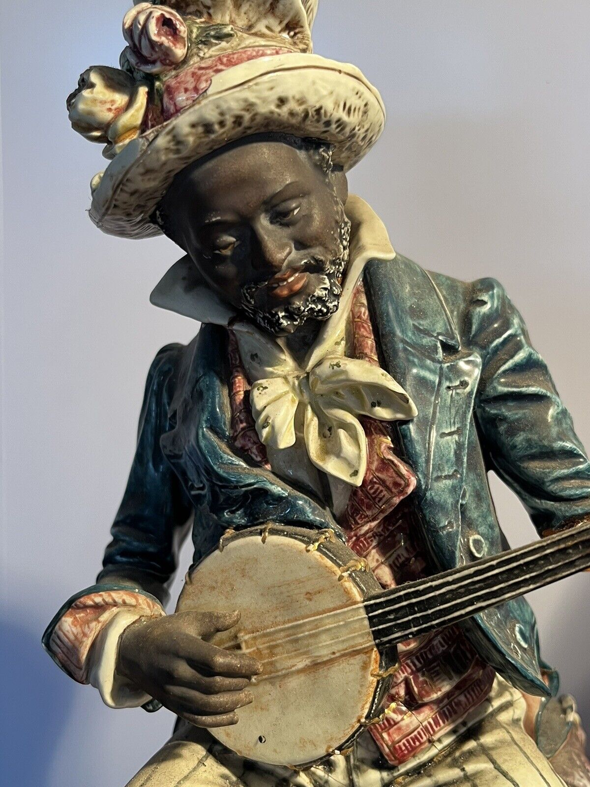 Majolica Banjo Players. Large In Size.