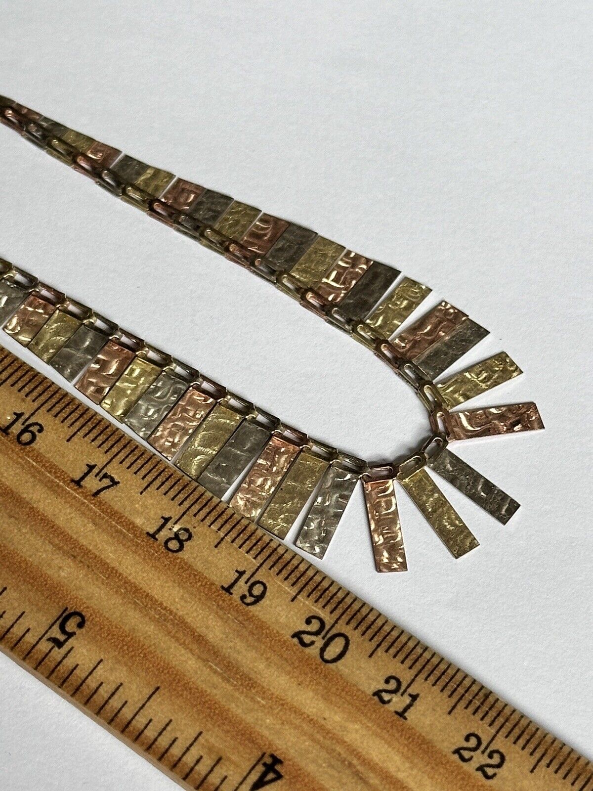 Vintage 9ct Three Tone Gold White Rose Yellow Gold Fringe Necklace
