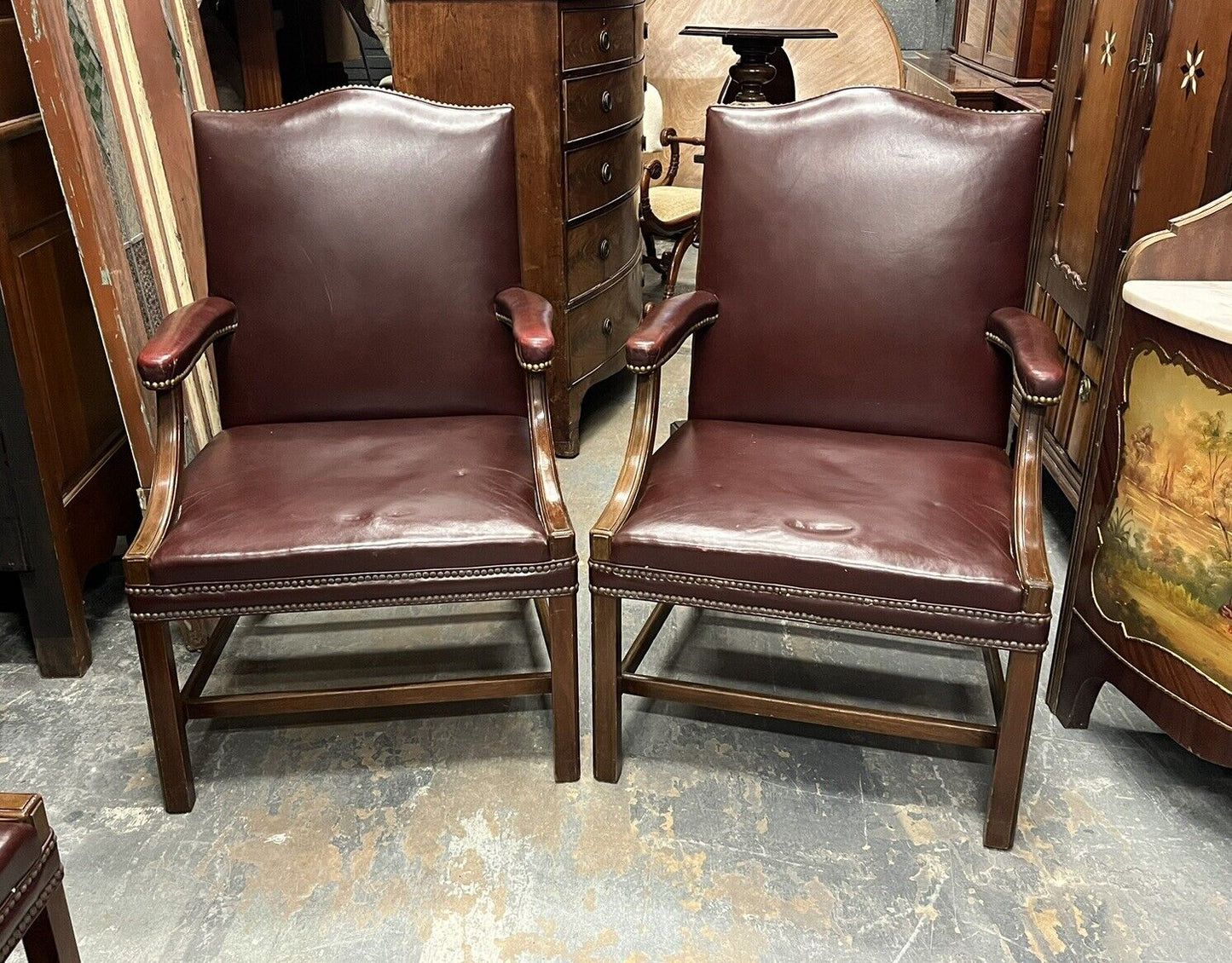 Gainsborough Burgundy Leather Armchairs, Mahogany Frames, Superb Quality
