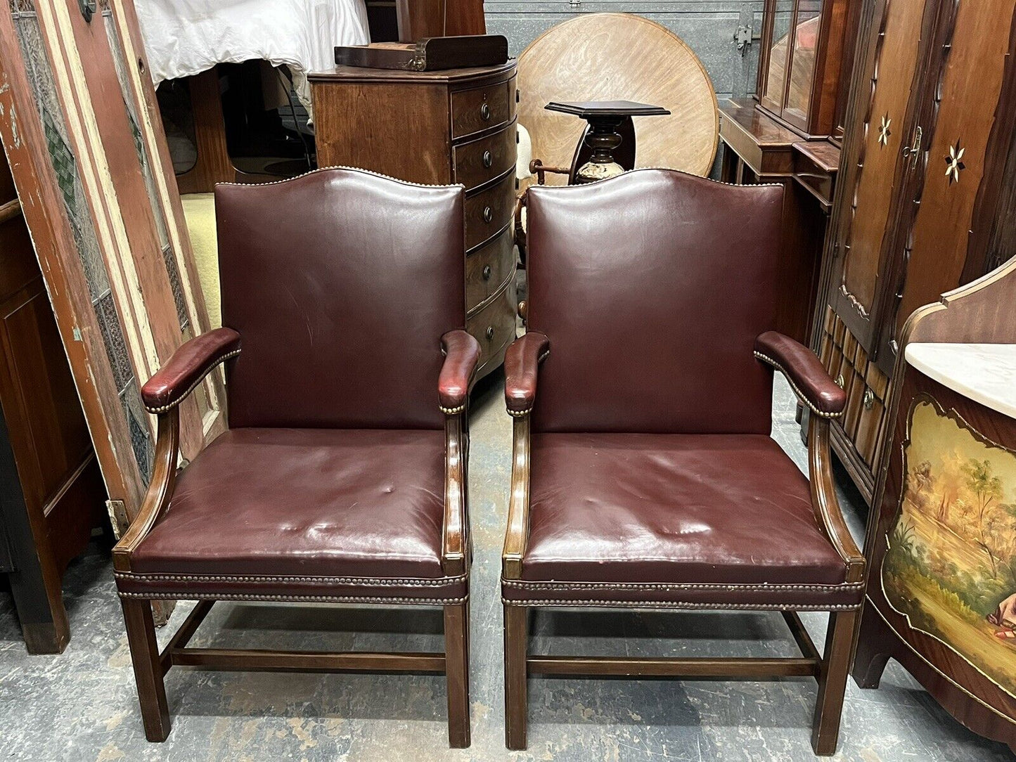 Gainsborough Burgundy Leather Armchairs, Mahogany Frames, Superb Quality