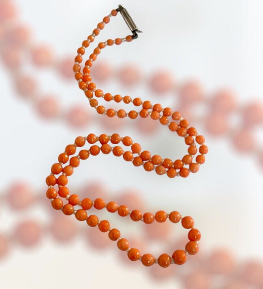 Antique Victorian Pink Salmon Coral And Pearl Beaded Necklace 9ct Gold Clasp