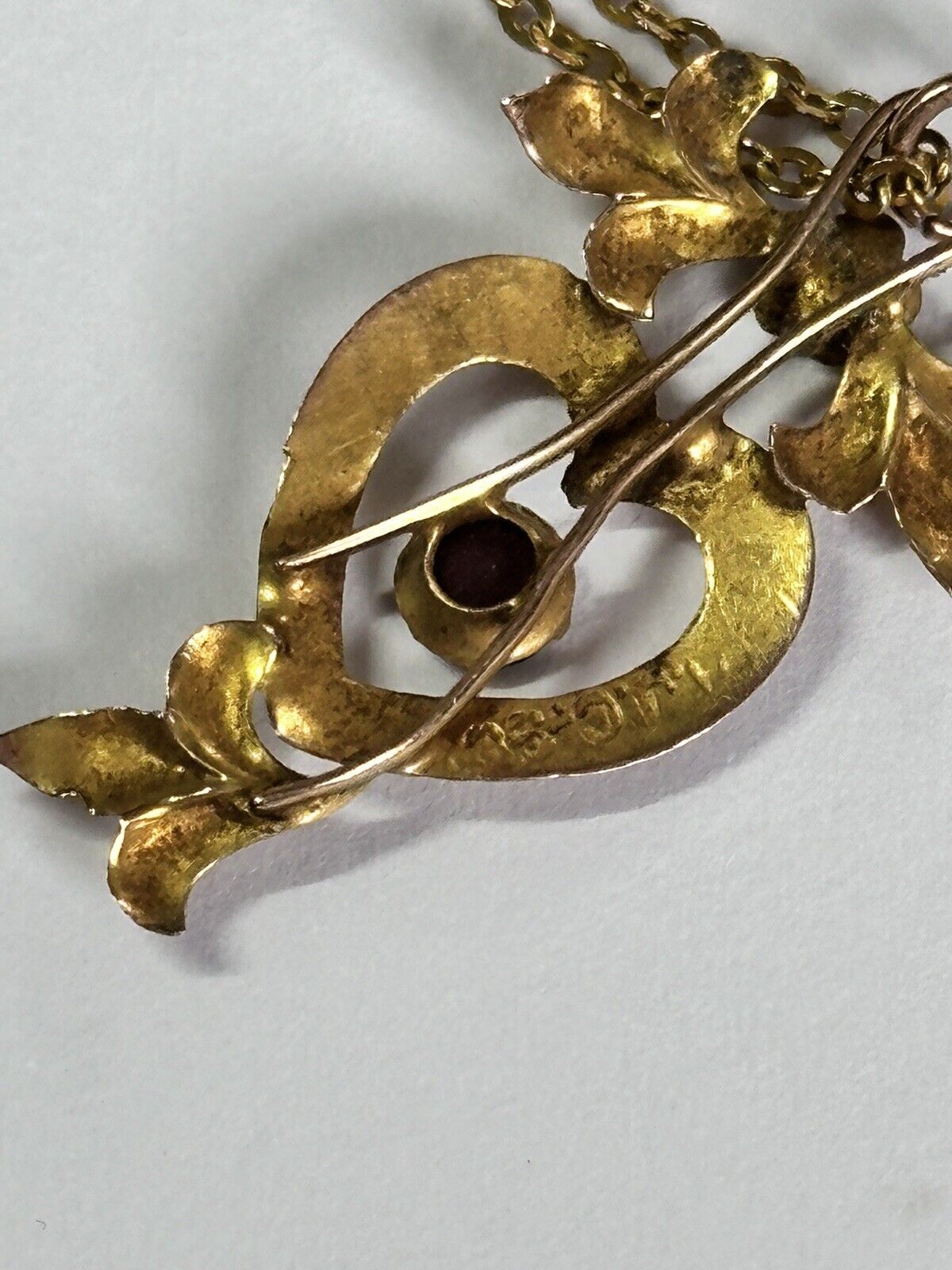 Edwardian 9ct Gold Garnet Heart Drop Necklace