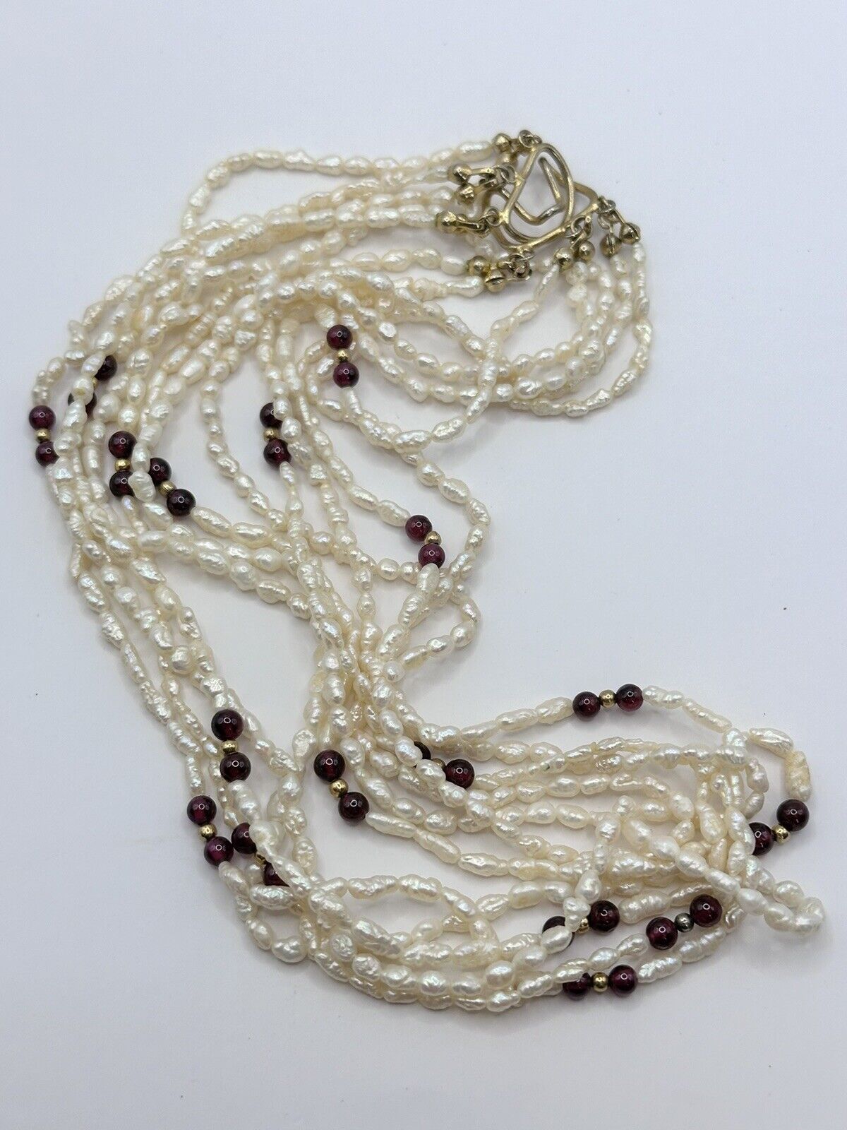 Vintage Multi Strand Freshwater Pearl Garnet Bead Necklace