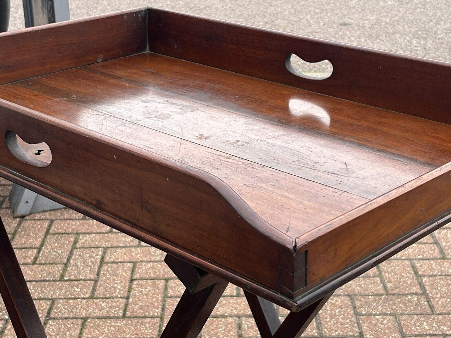 Antique Mahogany Butler's Stand, Lift Off Tray. Folding Rest,