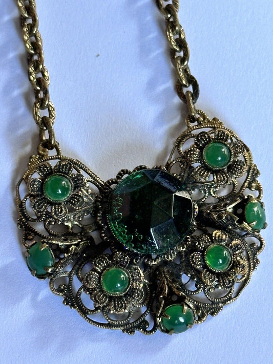 Vintage Green Czech Crystal Short Length Necklace