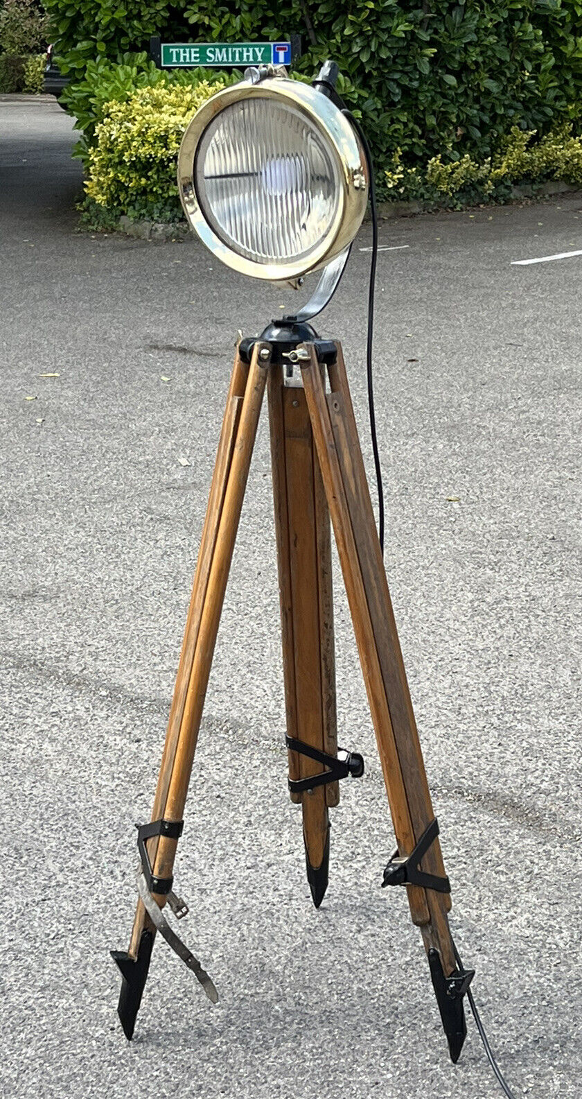 Industrial 1920’s Tripod Light, The Light Being From A 1920’s Old Car.