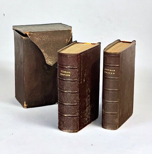 Victorian  Leather Bound Sunday Lessons & Common Prayers Set.