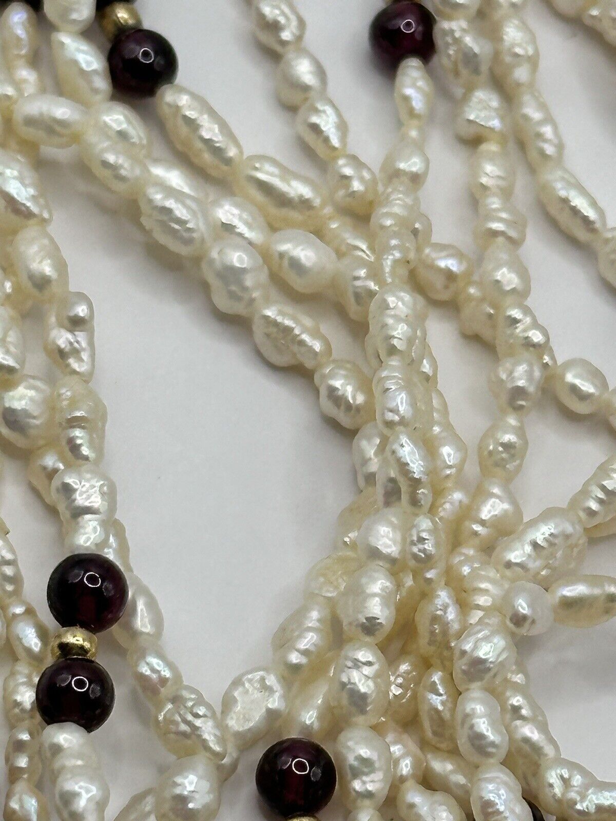 Vintage Multi Strand Freshwater Pearl Garnet Bead Necklace