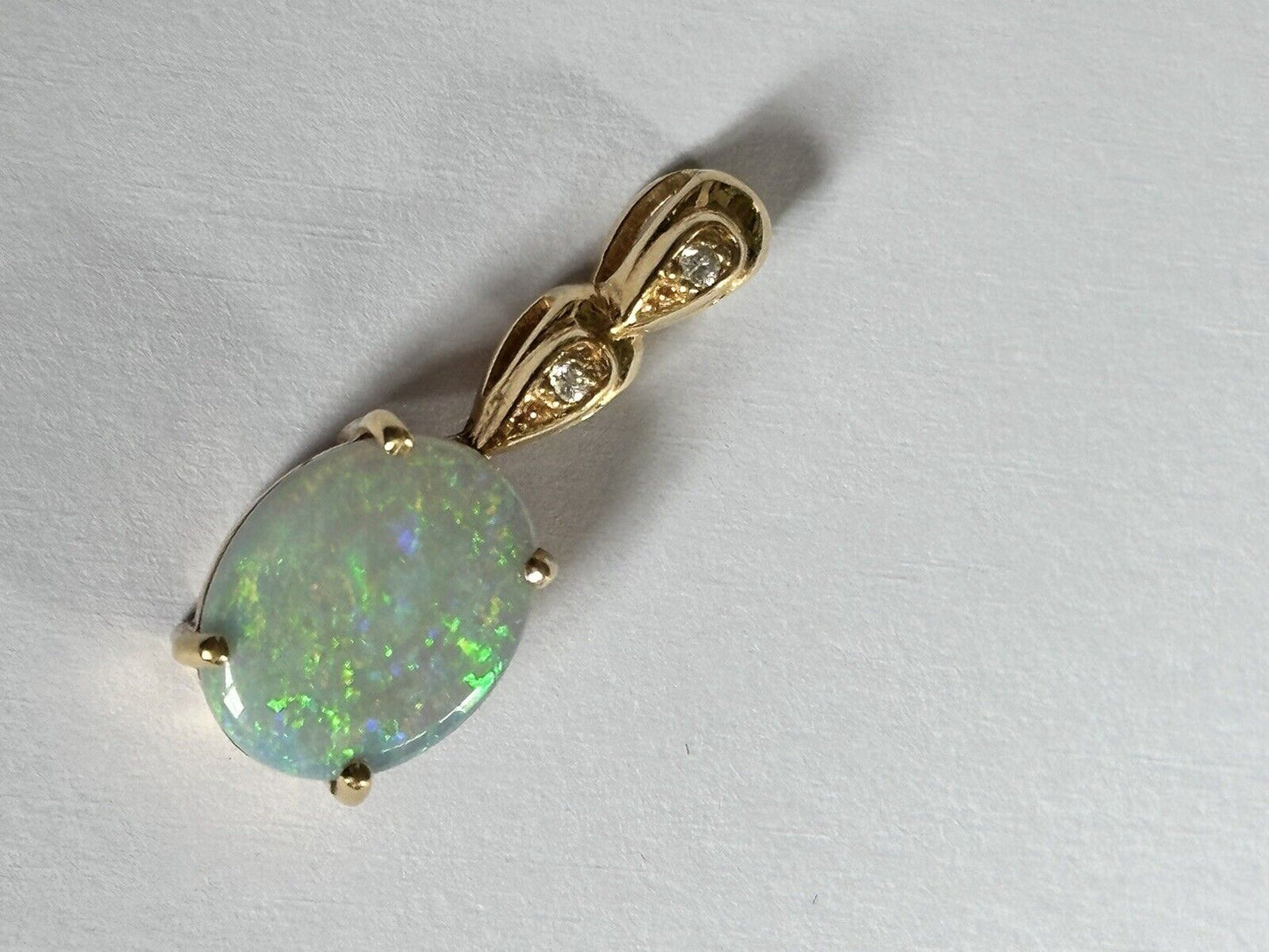 Vintage 18ct Gold White Opal Green Fire Diamond Pendant