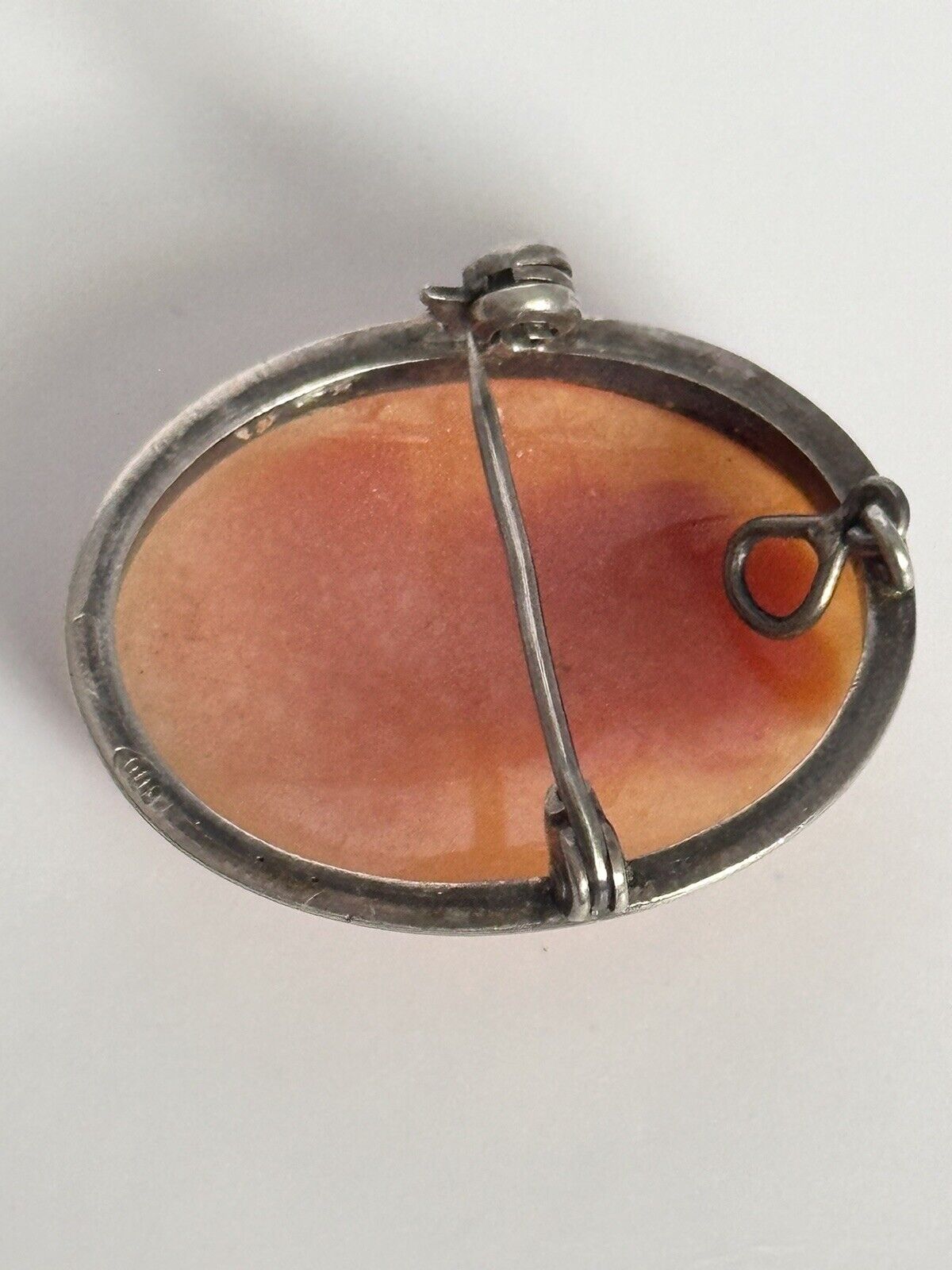 Vintage Silver Shell Carved Cameo Brooch Pendant Stamped 800