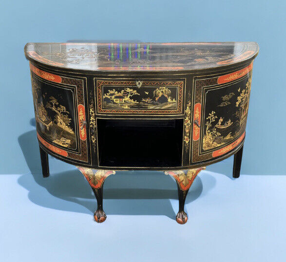 Antique Demi-Lune Chinoiserie Console Table/ Sideboard / Cocktail Cabinet.