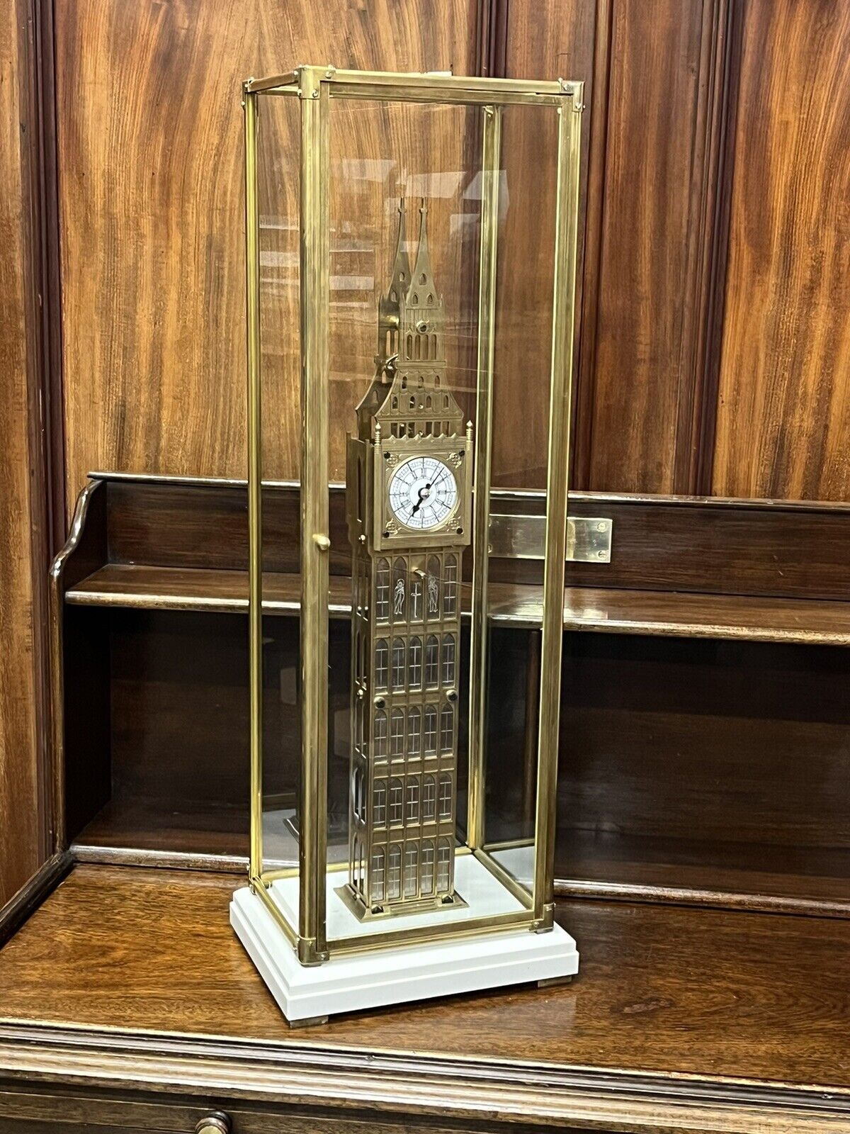 Big Ben Brass Skeleton Clock With Case And Key. LARGE IN SIZE
